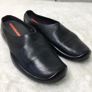PRADA Womens Y2K Black Leather Slip On Slides Shoes Size 40